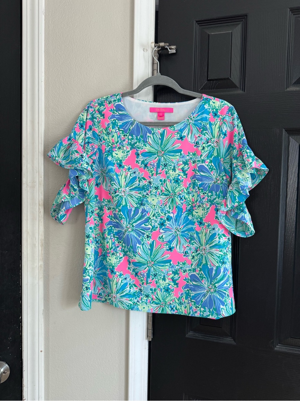 Lilly Pulitzer Pink, Blue & Green Floral Ruffle Sleeve Top